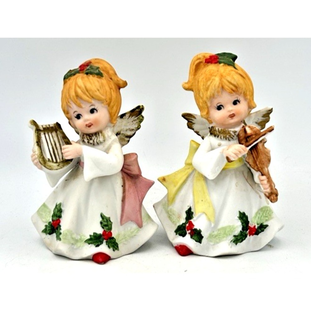 Vintage Homco Christmas Angel Figurines Set of 2 Musical Choir Taiwan 5551